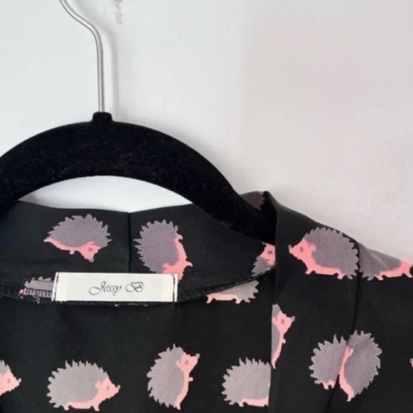 Modcloth Black Hedgehog Blouse, Tie Neck Draped Blouse, Office, Quirky Career - Picture 11 of 11